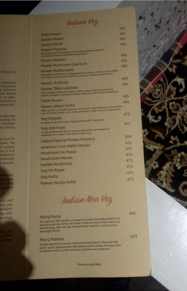 Caelum menu page three
